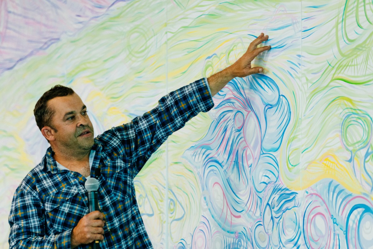 Bunurong artist Adam Magennis unveiling our RAP artwork.