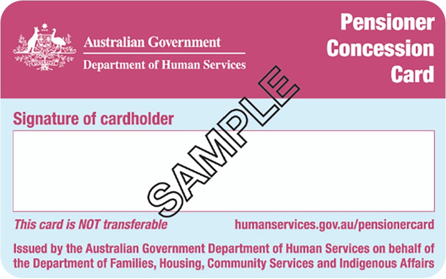 Sample Pensioner Concession Card