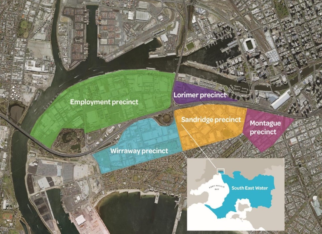 Map of Fisherman's bend showing the different precincts