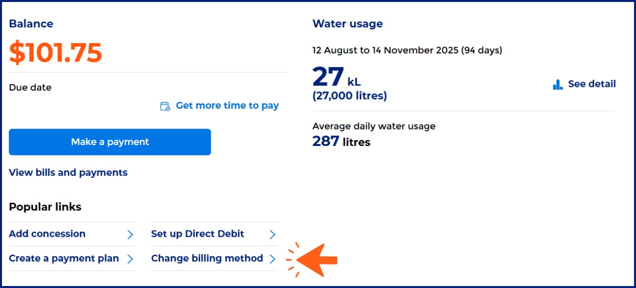 Screenshot from the self-service environment highlighting where to go.